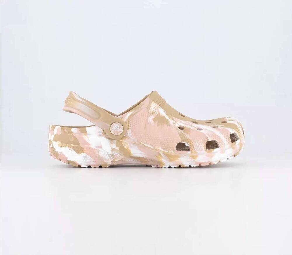NEW CROCS unisex classic marbled clog in chai/pink rose